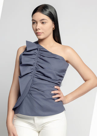 Navona One Shoulder Ruched And Ruffle Top