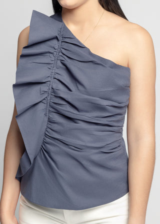 Navona One Shoulder Ruched And Ruffle Top