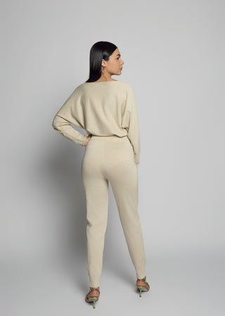 Genoa Long Sleeve Top And Jogger Pants Set | Beige Gold