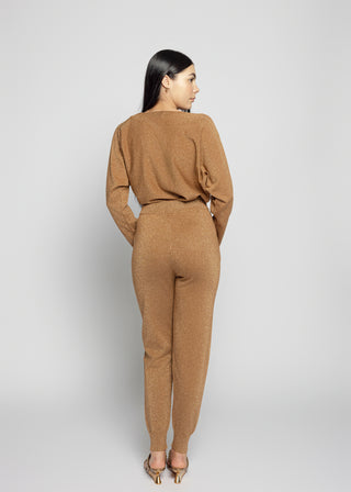 Genoa Long Sleeve Top And Jogger Pants Set | Brown Gold