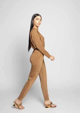 Genoa Long Sleeve Top And Jogger Pants Set | Brown Gold