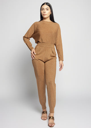 Genoa Long Sleeve Top And Jogger Pants Set | Brown Gold