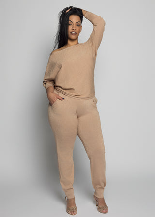 Genoa Long Sleeve Top And Jogger Pants Set | Dusty Rose Gold