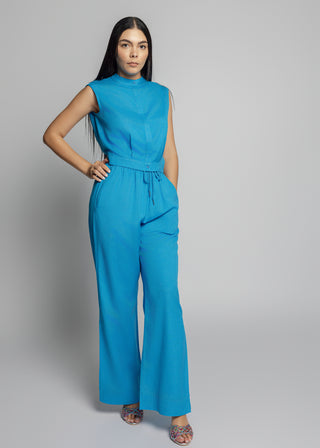 Salerno Linen Blend Pants And Top Set in Blue