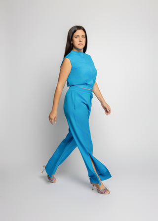 Salerno Linen Blend Pants And Top Set in Blue