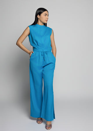 Salerno Linen Blend Pants And Top Set in Blue