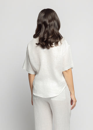 Sicily Metallic Linen Crop Shirt | White Silver