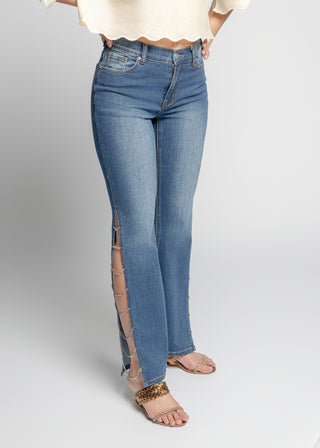 Side Split Embellished Jeans