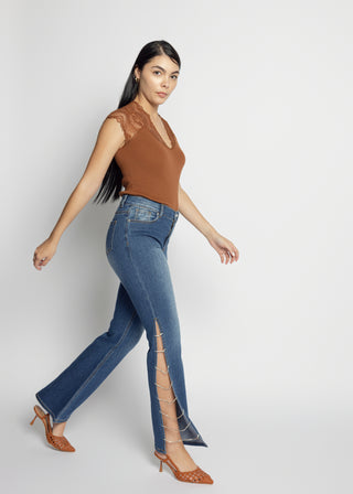 Side Split Embellished Jeans