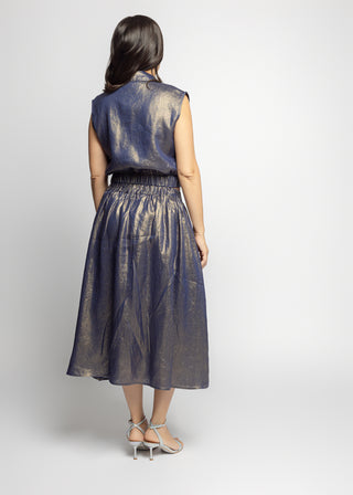 Sicily Metallic Linen Skirt | Navy Gold