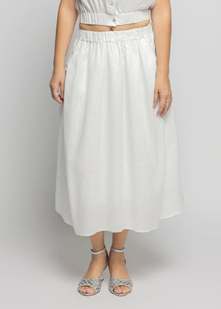 Sicily Metallic Linen Skirt | White Silver