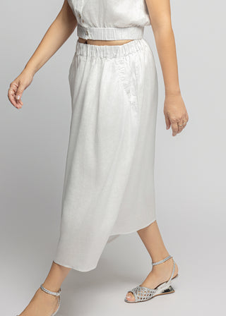 Sicily Metallic Linen Skirt | White Silver