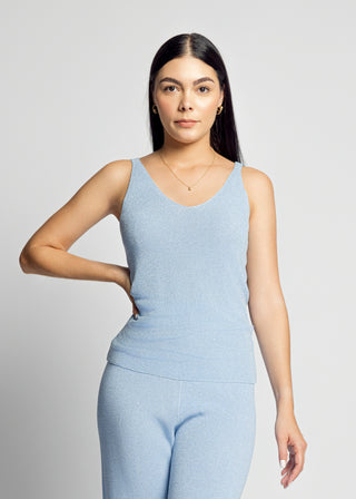 Firenze V-Neck Knit Tank Top | Blue Silver