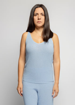 Firenze V-Neck Knit Tank Top | Blue Silver