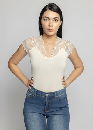 Lace Sleeves Knit Top | Beige