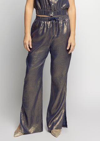 Sicily Metallic Linen Beach Pants | Navy Gold