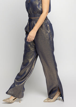 Sicily Metallic Linen Beach Pants | Navy Gold