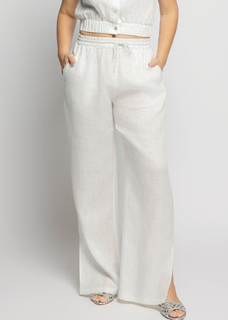 Sicily Metallic Linen Beach Pants | White Silver