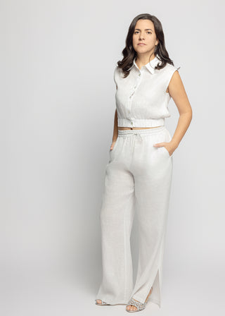 Sicily Metallic Linen Beach Pants | White Silver