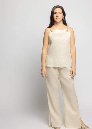 Sicily Metallic Linen Beach Pants | Khaki gold