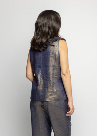 Sicily Metalic Linen Tank Top | Navy Gold