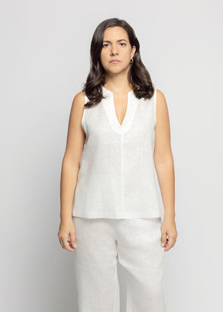 Sicily Metalic Linen Tank Top | White Silver