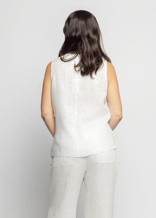 Sicily Metalic Linen Tank Top | White Silver