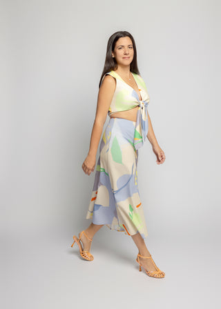 Venice Printed Cotton Blend Crop Top And Skirt Set