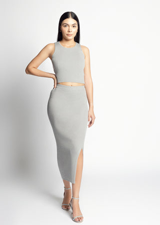 Enna Knit Tank Top And Pencil Skirt Set | Grey/Silver