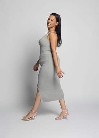 Enna Knit Tank Top And Pencil Skirt Set | Grey/Silver