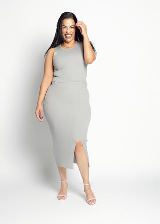 Enna Knit Tank Top And Pencil Skirt Set | Grey/Silver