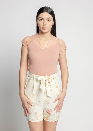 Lace Sleeves Knit Top | Dusty Rose