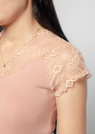 Lace Sleeves Knit Top | Dusty Rose